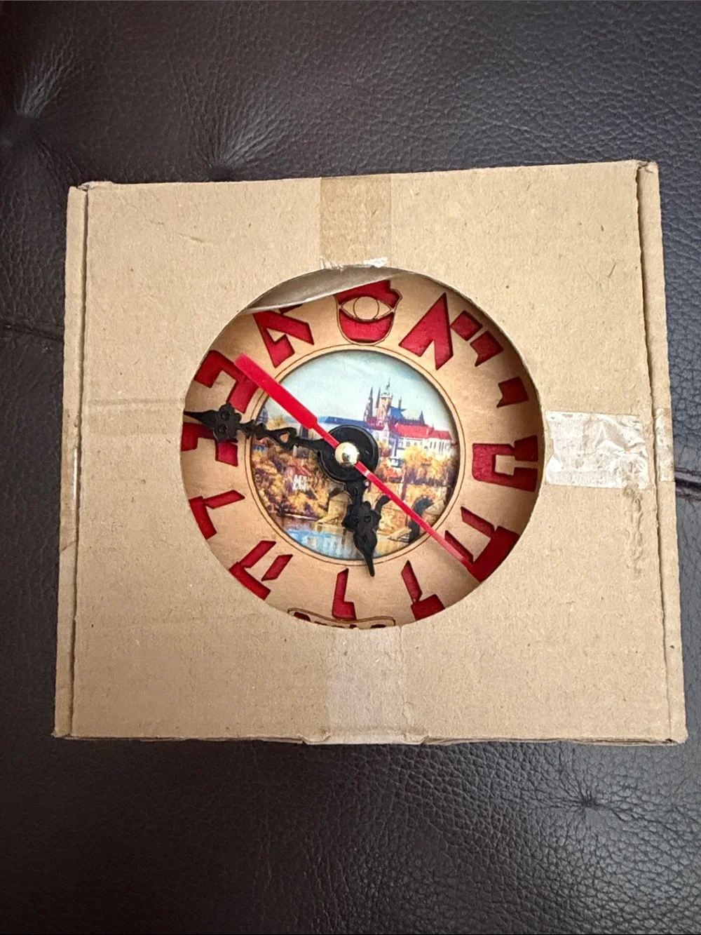 Vintage Handmade Wooden Prague Clock w/Laser-Cut Hebrew Numerals & Hamsa Symbol